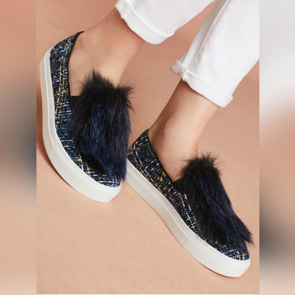 NIB Bettye Muller Anthropologie Faux Fur Tweed Slip-on Sneakers Shoes 9.5